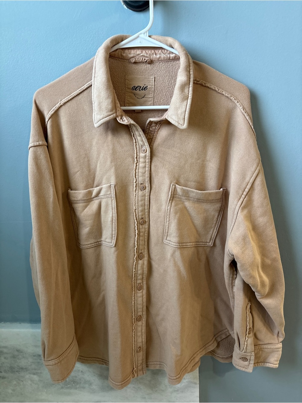 Aerie Beige Knit Shacket Button Front Oversized Jacket M